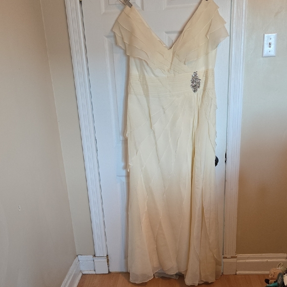 May Queen Couture Cream Maxi Wedding Gown with Rhinestone Accent - Picture 1 of 8